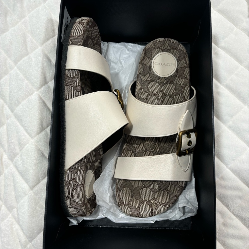 Coach Chalk Addison Leather Sandals